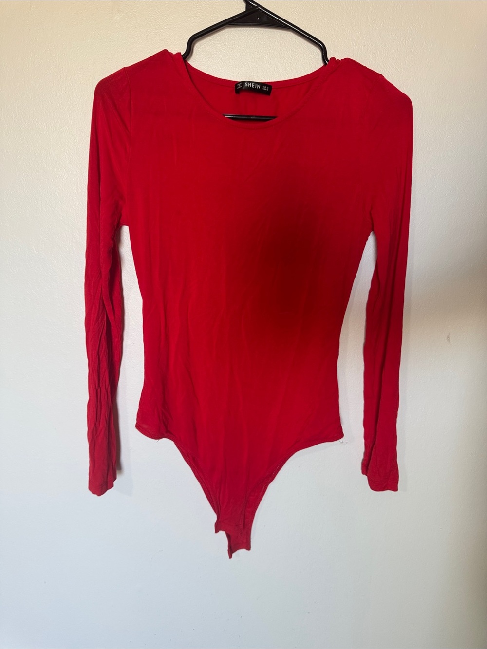 SHEIN Red Long-Sleeve Crewneck Bodysuit